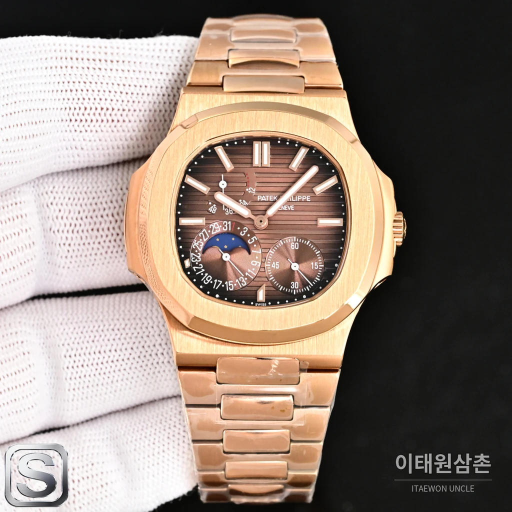 파텍필립 노틸러스 멀티펑션 로즈골드 베젤 브라운 다이얼 수동 40mm