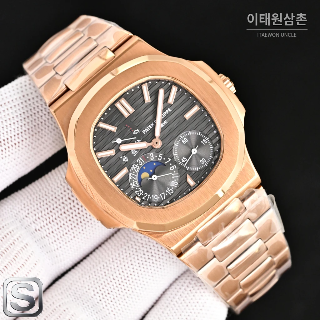 파텍필립 노틸러스 멀티펑션 로즈골드 베젤 브라운 다이얼 수동 40mm