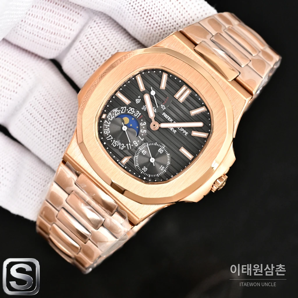 파텍필립 노틸러스 멀티펑션 로즈골드 베젤 브라운 다이얼 수동 40mm