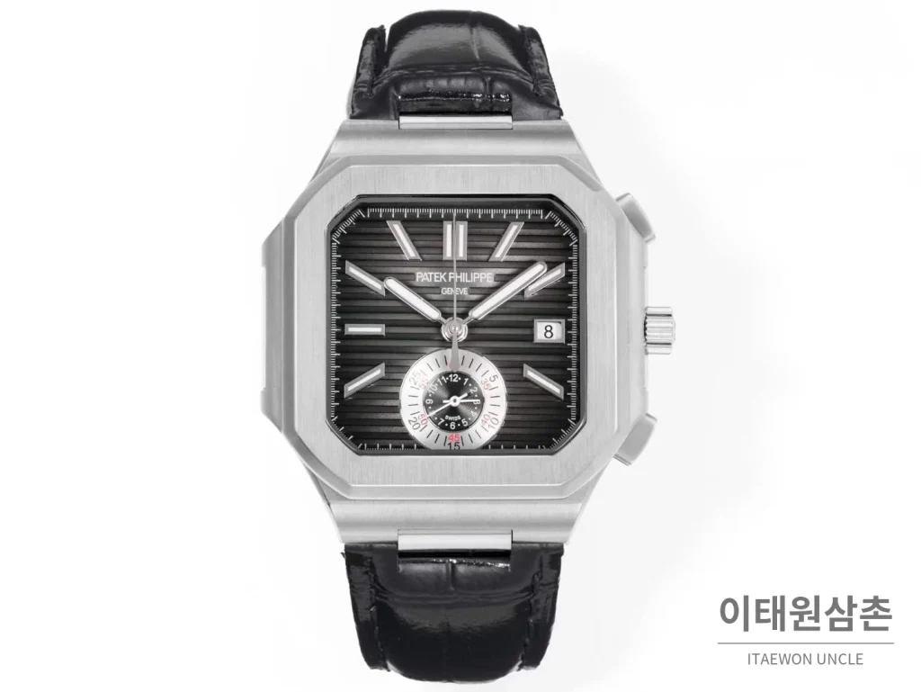 파텍필립 노틸러스 스틸 크로노그래프 오토매틱 44mm 5980/1A-014 블랙 다이얼 블랙 가죽 스트랩