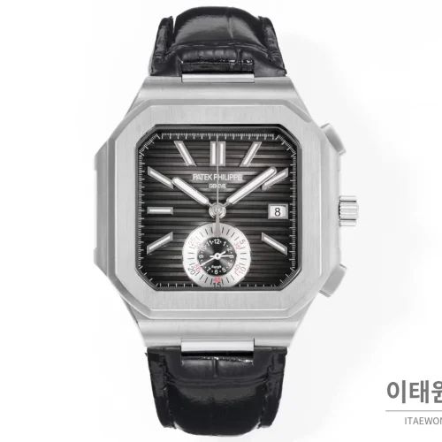 파텍필립 노틸러스 스틸 크로노그래프 오토매틱 44mm 5980/1A-014 블랙 다이얼 블랙 가죽 스트랩 파텍필립 노틸러스 스틸 크로노그래프 오토매틱 44mm 5980/1A-014 블랙 다이얼 블랙 가죽 스트랩