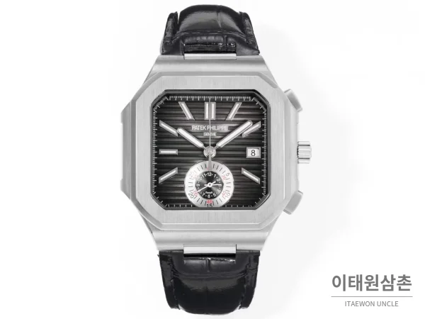 파텍필립 노틸러스 스틸 크로노그래프 오토매틱 44mm 5980/1A-014 블랙 다이얼 블랙 가죽 스트랩