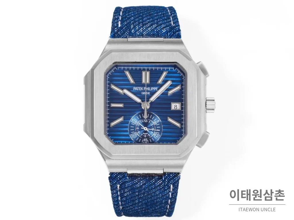 파텍필립 노틸러스 스틸 크로노그래프 오토매틱 44mm 5980/1A-014 블루 다이얼 블루 나일론 스트랩