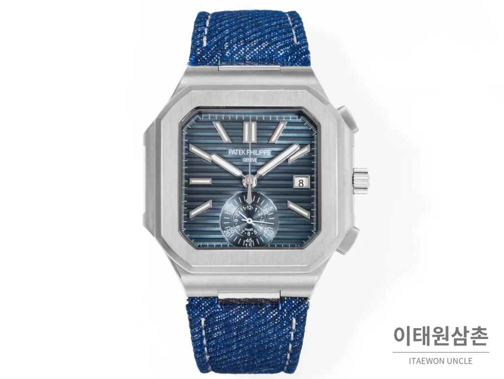 파텍필립 노틸러스 스틸 크로노그래프 오토매틱 44mm 5980/1A-014 블루 다이얼 블루 나일론 스트랩 (3)