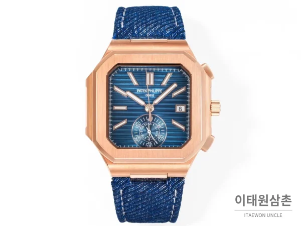 파텍필립 노틸러스 스틸 크로노그래프 오토매틱 44mm 5980/1A-014 블루 다이얼 블루 나일론 스트랩 (4)