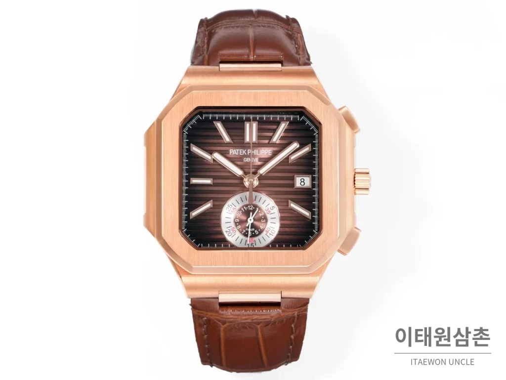 파텍필립 노틸러스 스틸 크로노그래프 오토매틱 44mm 5980/1A-014 브라운 다이얼 브라운 가죽 스트랩