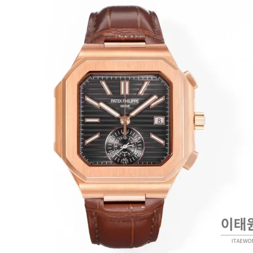 파텍필립 노틸러스 스틸 크로노그래프 오토매틱 44mm 5980/1A-014 블랙 다이얼 브라운 가죽 스트랩 파텍필립 노틸러스 스틸 크로노그래프 오토매틱 44mm 5980/1A-014 블랙 다이얼 브라운 가죽 스트랩