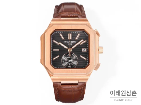 파텍필립 노틸러스 스틸 크로노그래프 오토매틱 44mm 5980/1A-014 블랙 다이얼 브라운 가죽 스트랩