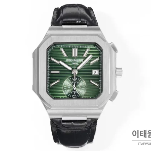 파텍필립 노틸러스 스틸 크로노그래프 오토매틱 44mm 5980/1A-014 그린 다이얼 블랙 가죽 스트랩 파텍필립 노틸러스 스틸 크로노그래프 오토매틱 44mm 5980/1A-014 그린 다이얼 블랙 가죽 스트랩