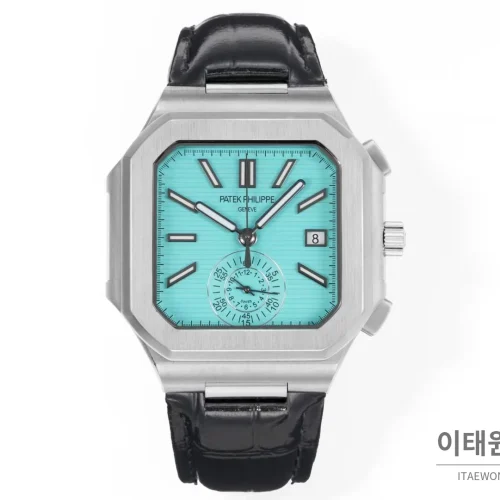 파텍필립 노틸러스 스틸 크로노그래프 오토매틱 44mm 5980/1A-014 아이스블루 다이얼 블랙 가죽 스트랩 파텍필립 노틸러스 스틸 크로노그래프 오토매틱 44mm 5980/1A-014 아이스블루 다이얼 블랙 가죽 스트랩