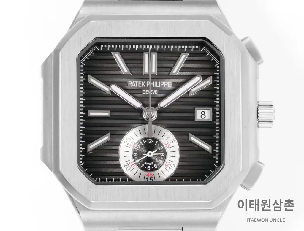 파텍필립 노틸러스 스틸 크로노그래프 오토매틱 44mm 5980/1A-014 블랙 다이얼 블랙 가죽 스트랩