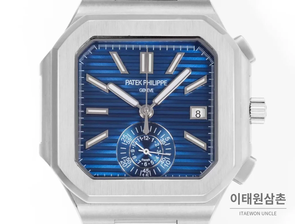 파텍필립 노틸러스 스틸 크로노그래프 오토매틱 44mm 5980/1A-014 블루 다이얼 블루 나일론 스트랩