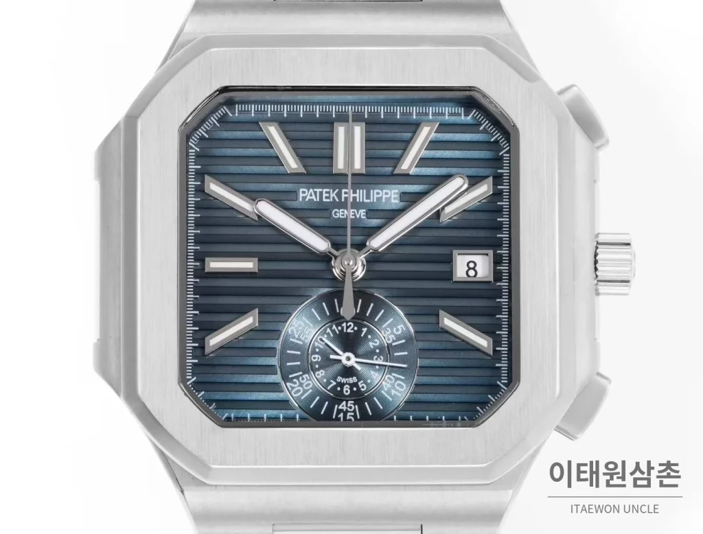 파텍필립 노틸러스 스틸 크로노그래프 오토매틱 44mm 5980/1A-014 블루 다이얼 블루 나일론 스트랩 (3)
