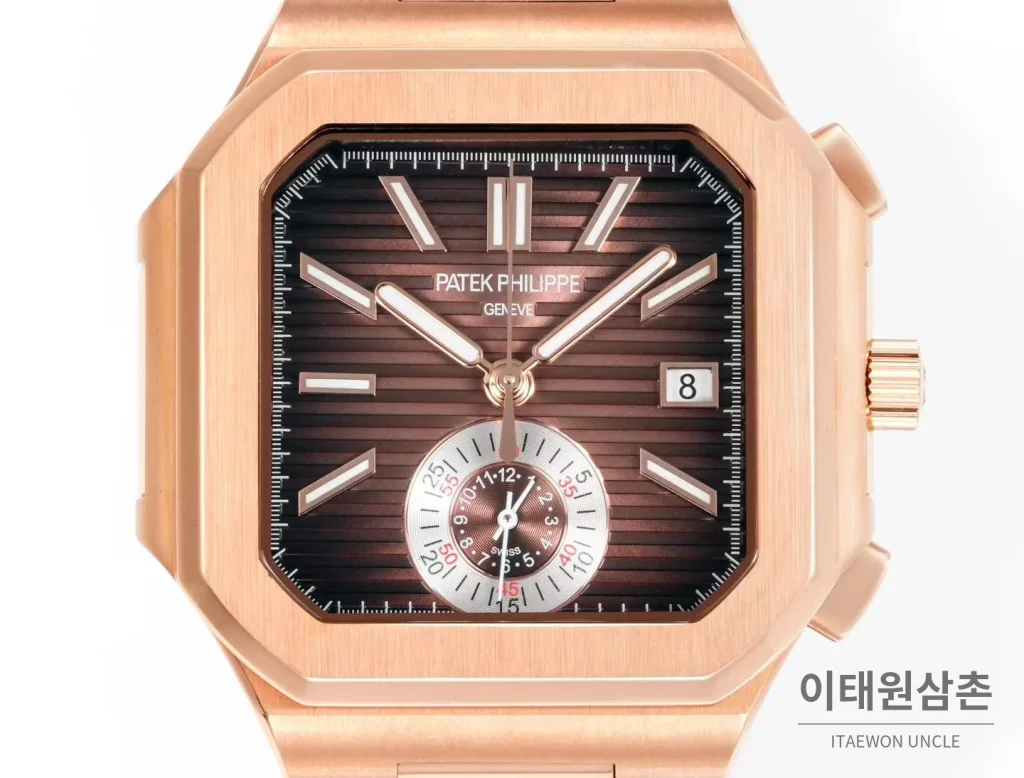 파텍필립 노틸러스 스틸 크로노그래프 오토매틱 44mm 5980/1A-014 브라운 다이얼 브라운 가죽 스트랩