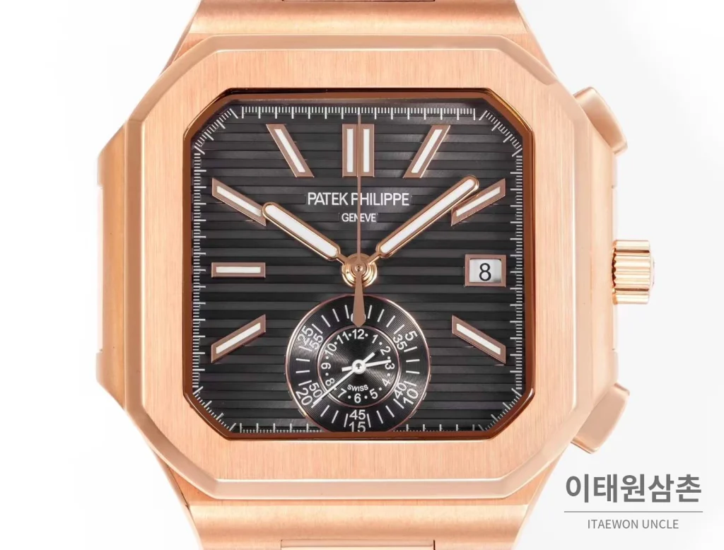 파텍필립 노틸러스 스틸 크로노그래프 오토매틱 44mm 5980/1A-014 블랙 다이얼 브라운 가죽 스트랩