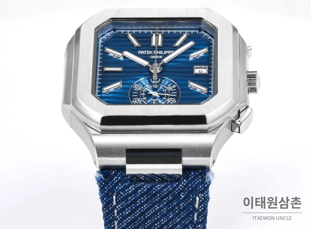 파텍필립 노틸러스 스틸 크로노그래프 오토매틱 44mm 5980/1A-014 블루 다이얼 블루 나일론 스트랩