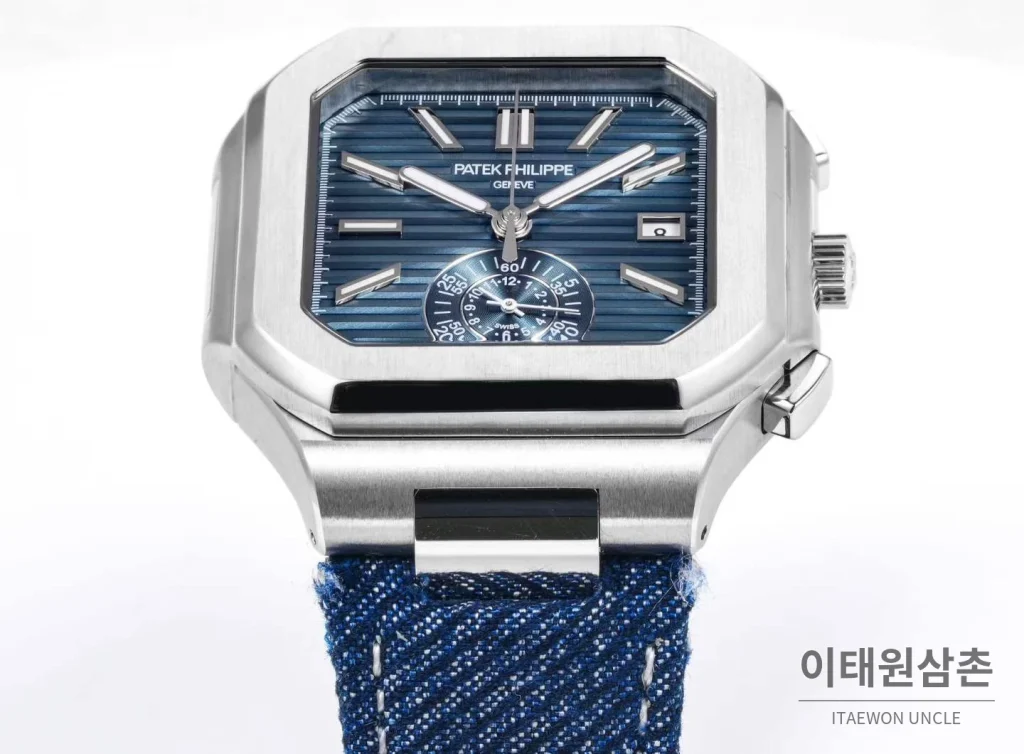 파텍필립 노틸러스 스틸 크로노그래프 오토매틱 44mm 5980/1A-014 블루 다이얼 블루 나일론 스트랩 (3)