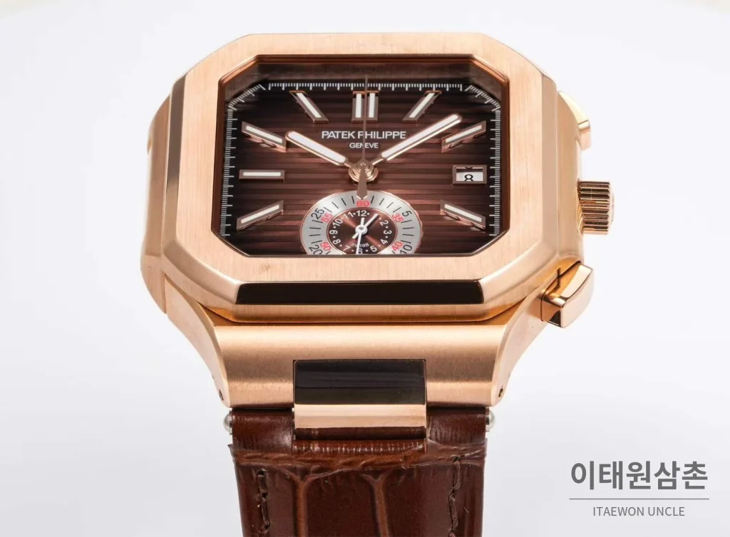 파텍필립 노틸러스 스틸 크로노그래프 오토매틱 44mm 5980/1A-014 브라운 다이얼 브라운 가죽 스트랩