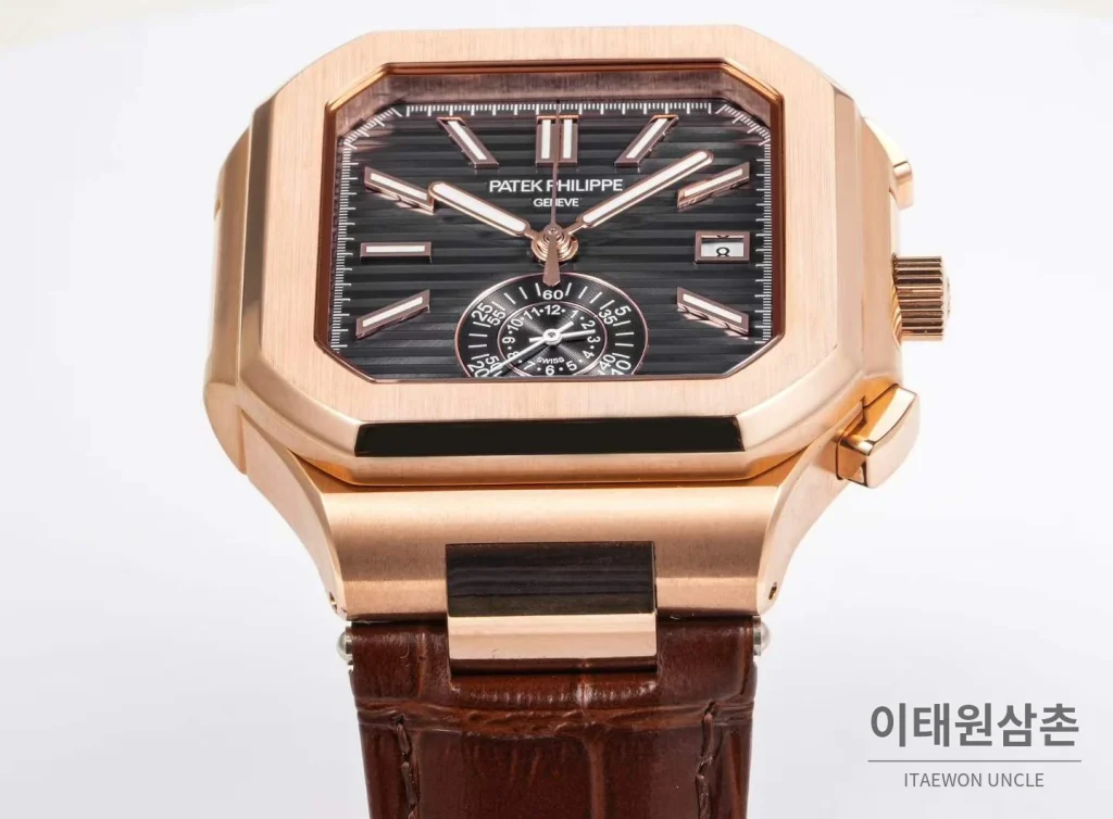 파텍필립 노틸러스 스틸 크로노그래프 오토매틱 44mm 5980/1A-014 블랙 다이얼 브라운 가죽 스트랩