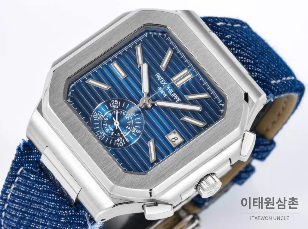 파텍필립 노틸러스 스틸 크로노그래프 오토매틱 44mm 5980/1A-014 블루 다이얼 블루 나일론 스트랩