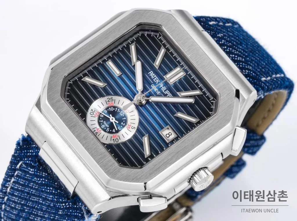 파텍필립 노틸러스 스틸 크로노그래프 오토매틱 44mm 5980/1A-014 블루 다이얼 블루 나일론 스트랩 (2)