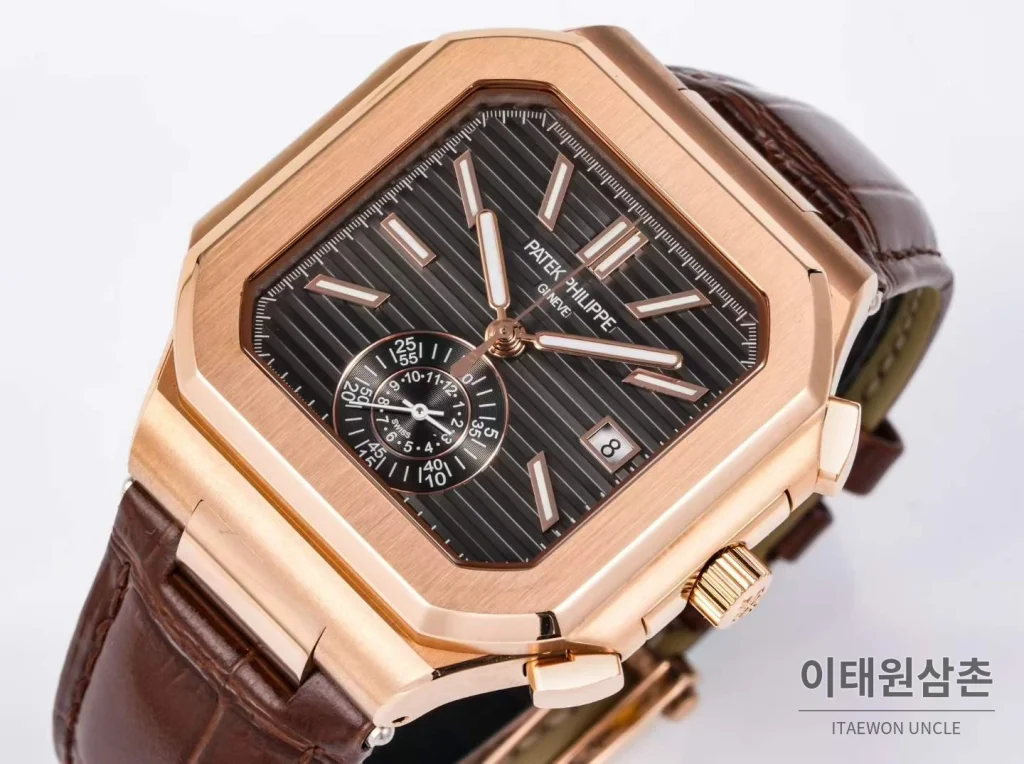 파텍필립 노틸러스 스틸 크로노그래프 오토매틱 44mm 5980/1A-014 블랙 다이얼 브라운 가죽 스트랩
