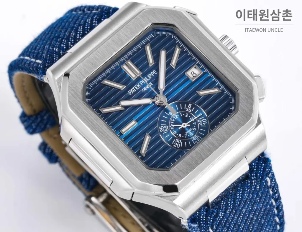 파텍필립 노틸러스 스틸 크로노그래프 오토매틱 44mm 5980/1A-014 블루 다이얼 블루 나일론 스트랩