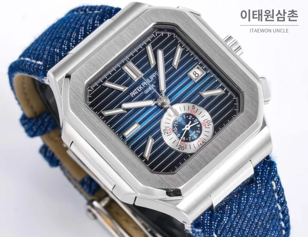 파텍필립 노틸러스 스틸 크로노그래프 오토매틱 44mm 5980/1A-014 블루 다이얼 블루 나일론 스트랩 (2)