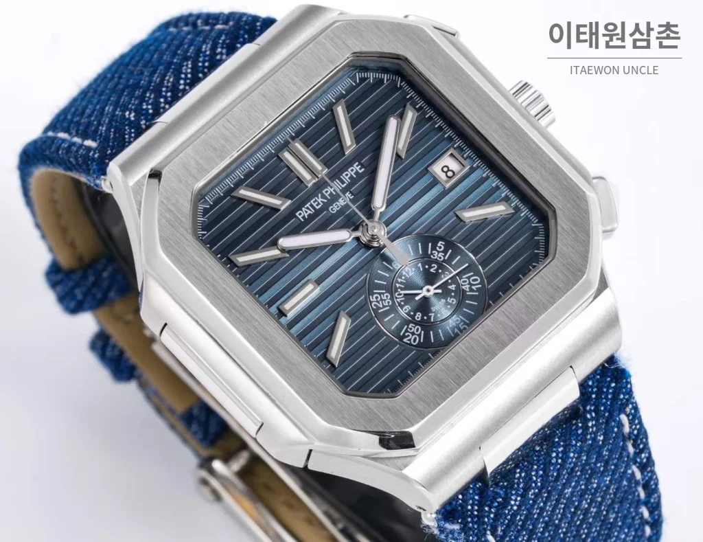 파텍필립 노틸러스 스틸 크로노그래프 오토매틱 44mm 5980/1A-014 블루 다이얼 블루 나일론 스트랩 (3)