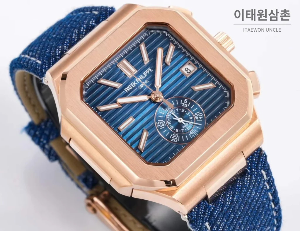 파텍필립 노틸러스 스틸 크로노그래프 오토매틱 44mm 5980/1A-014 블루 다이얼 블루 나일론 스트랩 (4)