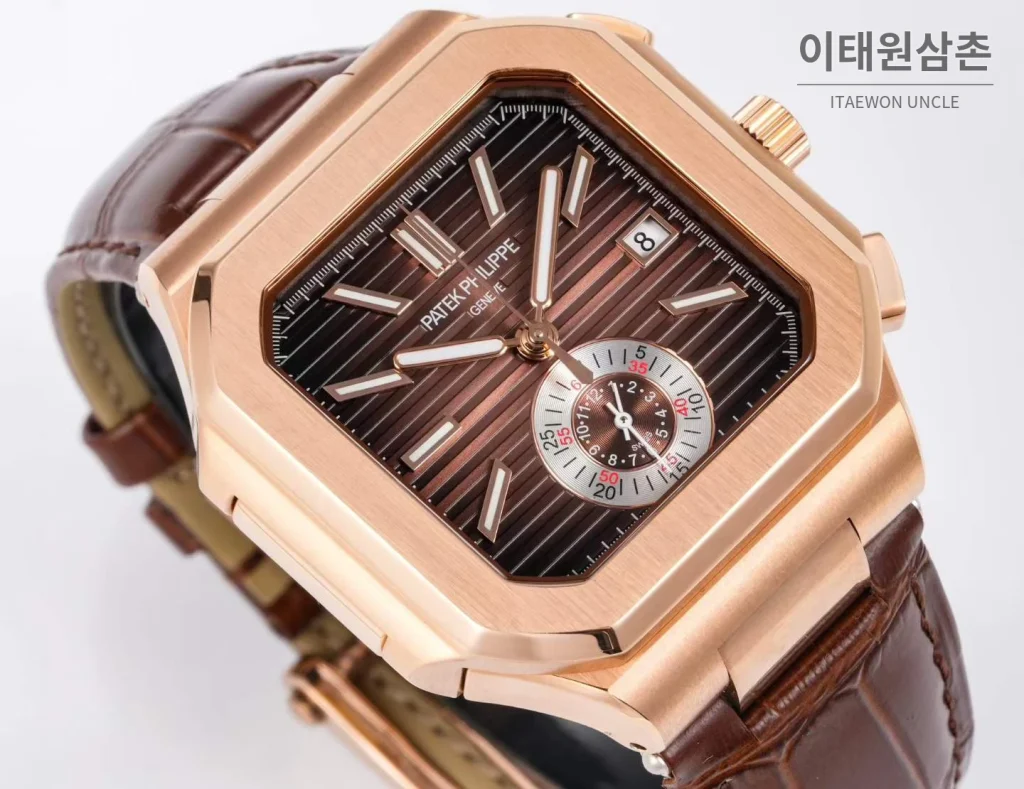 파텍필립 노틸러스 스틸 크로노그래프 오토매틱 44mm 5980/1A-014 브라운 다이얼 브라운 가죽 스트랩