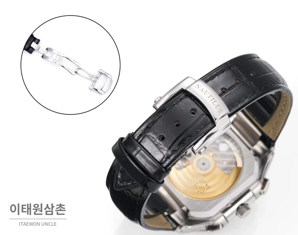 파텍필립 노틸러스 스틸 크로노그래프 오토매틱 44mm 5980/1A-014 블랙 다이얼 블랙 가죽 스트랩