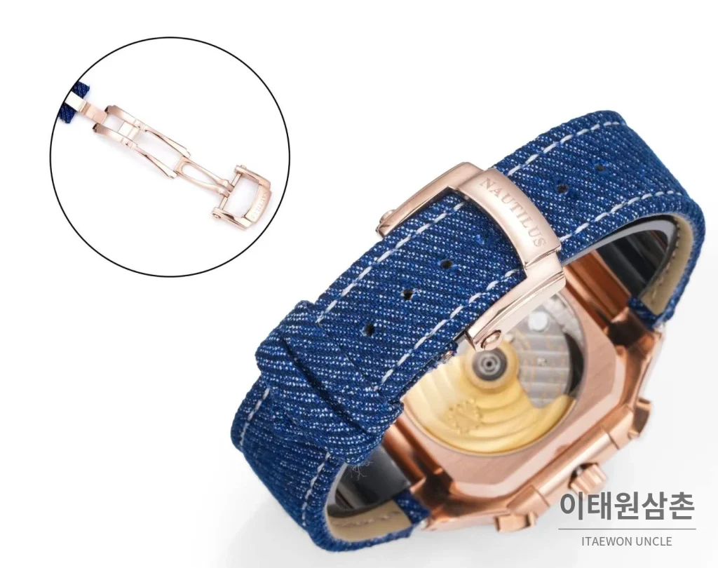 파텍필립 노틸러스 스틸 크로노그래프 오토매틱 44mm 5980/1A-014 블루 다이얼 블루 나일론 스트랩 (4)
