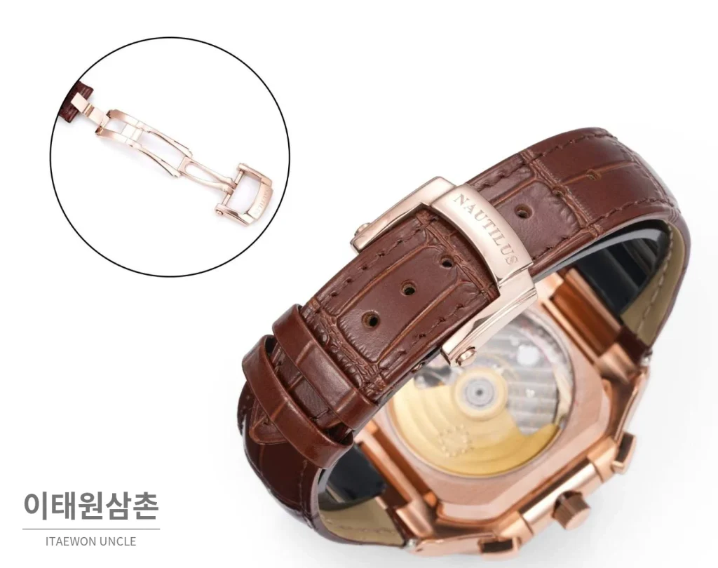 파텍필립 노틸러스 스틸 크로노그래프 오토매틱 44mm 5980/1A-014 브라운 다이얼 브라운 가죽 스트랩