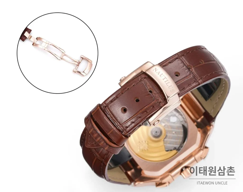 파텍필립 노틸러스 스틸 크로노그래프 오토매틱 44mm 5980/1A-014 블랙 다이얼 브라운 가죽 스트랩