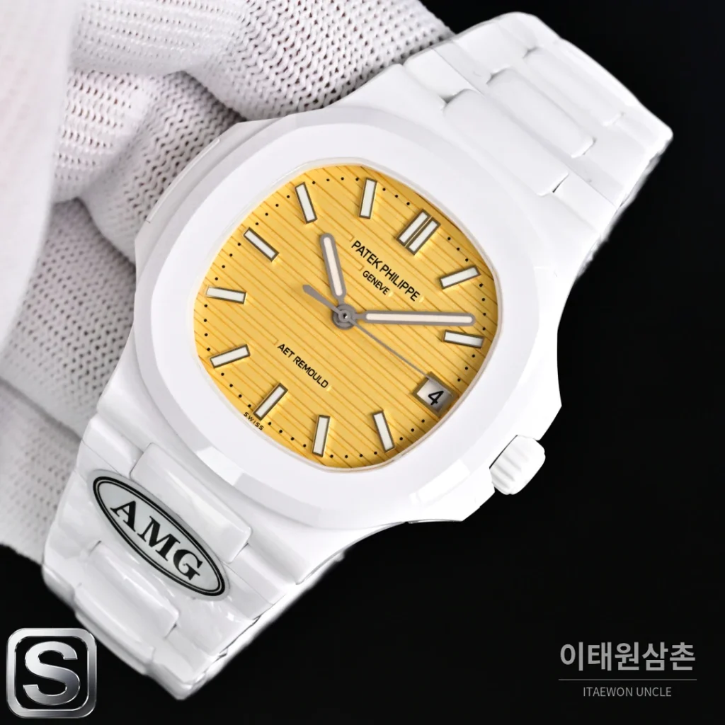 파텍필립 노틸러스 화이트 세라믹 아이스옐로우 다이얼 오토매틱 40mm