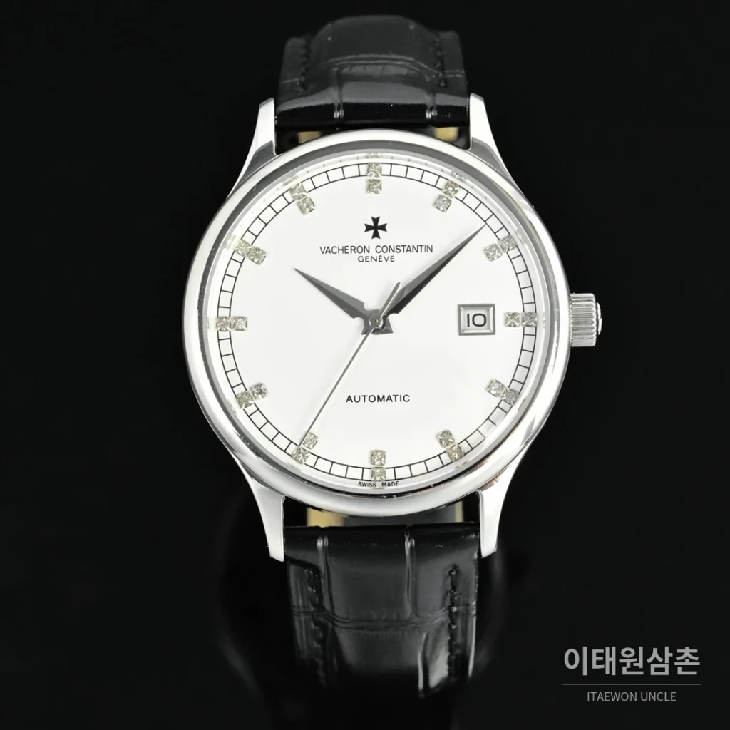 파텍필립 패트리모니 오토매틱 40mm 화이트 다이얼 블랙 가죽 스트랩