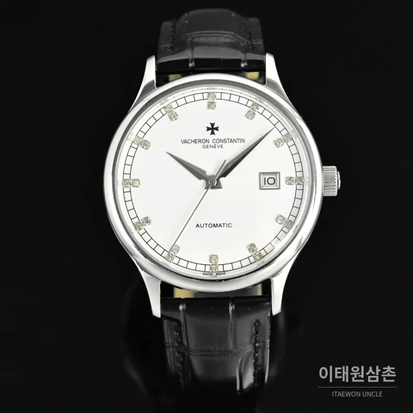 파텍필립 패트리모니 오토매틱 40mm 화이트 다이얼 블랙 가죽 스트랩