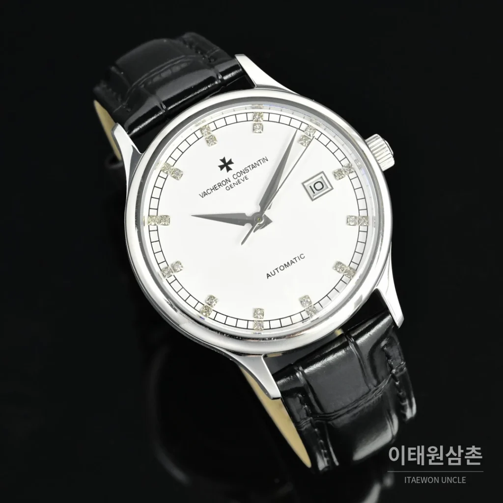파텍필립 패트리모니 오토매틱 40mm 화이트 다이얼 블랙 가죽 스트랩