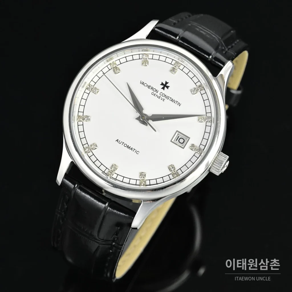 파텍필립 패트리모니 오토매틱 40mm 화이트 다이얼 블랙 가죽 스트랩