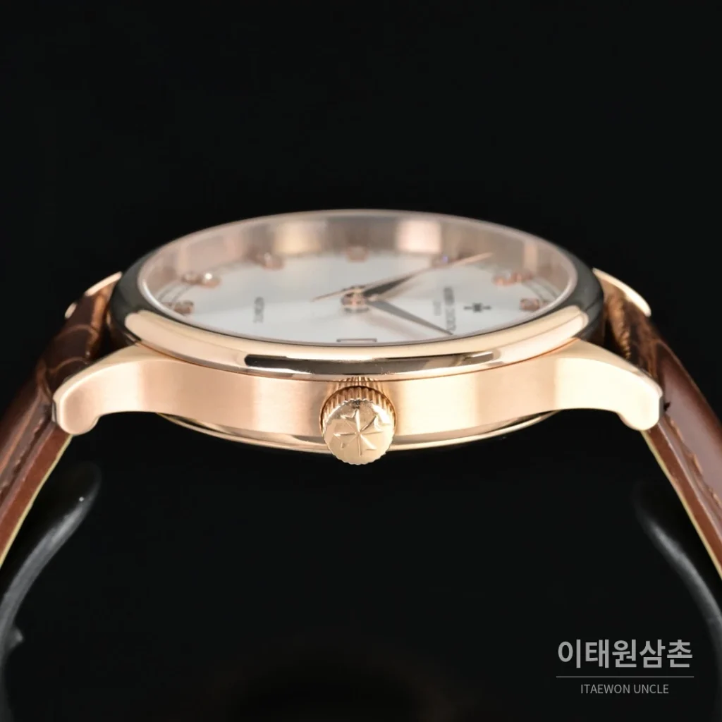 파텍필립 패트리모니 오토매틱 40mm 화이트 다이얼 브라운 가죽 스트랩 로즈골드 베젤