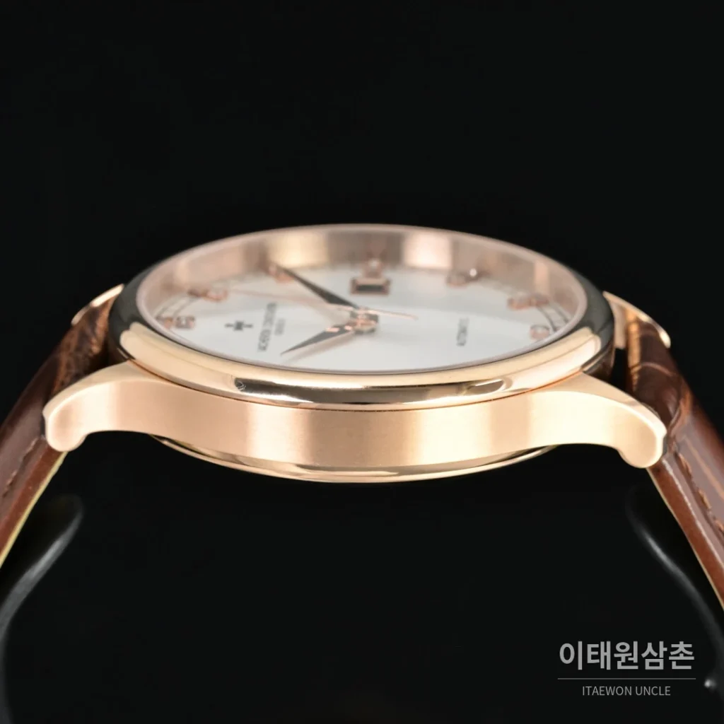 파텍필립 패트리모니 오토매틱 40mm 화이트 다이얼 브라운 가죽 스트랩 로즈골드 베젤