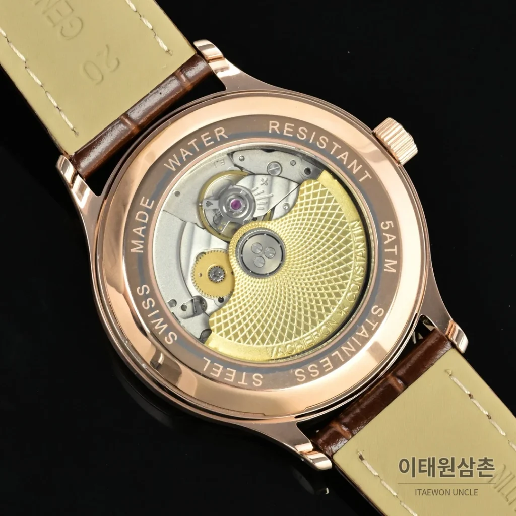 파텍필립 패트리모니 오토매틱 40mm 화이트 다이얼 브라운 가죽 스트랩 로즈골드 베젤