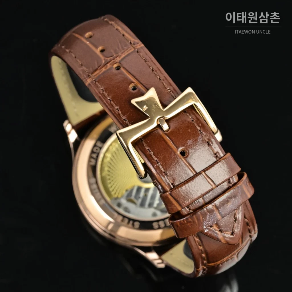 파텍필립 패트리모니 오토매틱 40mm 화이트 다이얼 브라운 가죽 스트랩 로즈골드 베젤