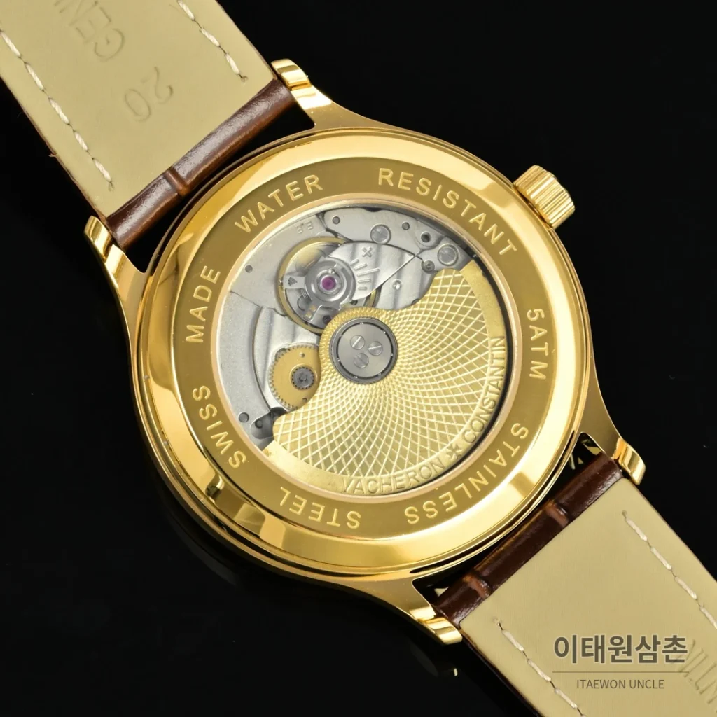 파텍필립 패트리모니 오토매틱 40mm 화이트 다이얼 브라운 가죽 스트랩 골드 베젤