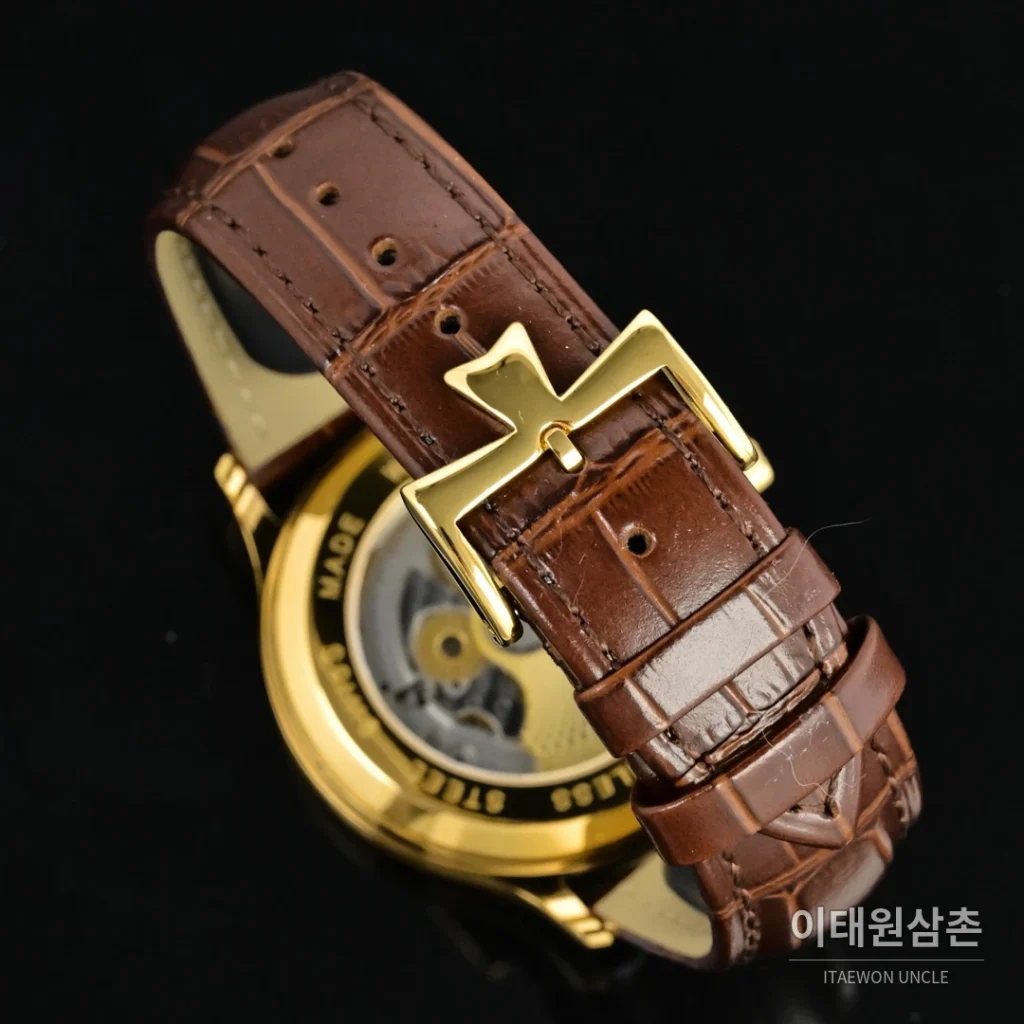파텍필립 패트리모니 오토매틱 40mm 화이트 다이얼 브라운 가죽 스트랩 골드 베젤