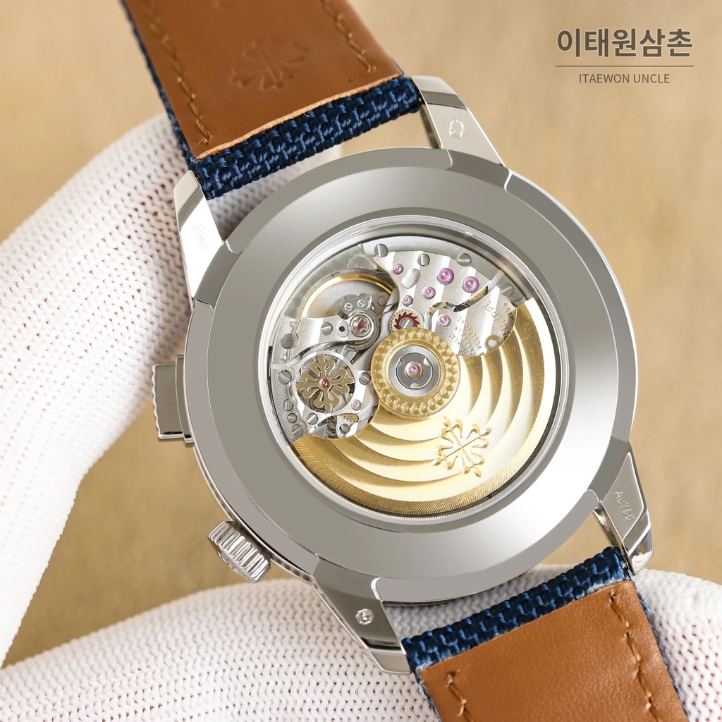 파텍필립 파일럿 트래블 타임 블루 다이얼 패브릭 스트랩 오토매틱 시계 41mm