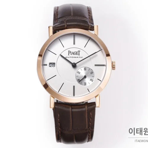 피아제 알티플라노 오리진 울트라씬 오토매틱 40mm 화이트 브라운 가죽 스트랩