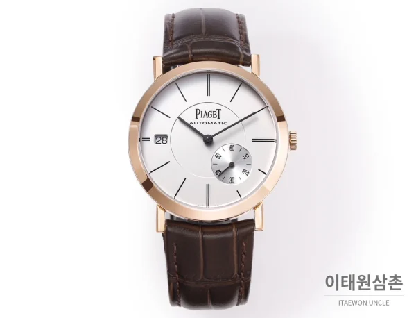 피아제 알티플라노 오리진 울트라씬 오토매틱 40mm 화이트 브라운 가죽 스트랩