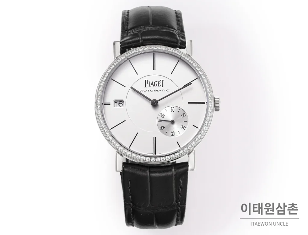 피아제 알티플라노 오리진 울트라씬 오토매틱 40mm 화이트 블랙 가죽 스트랩
